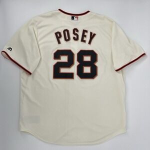 Mens MLB San Francisco Giants Buster Posey #28 Beige Majestic Jersey Size XL